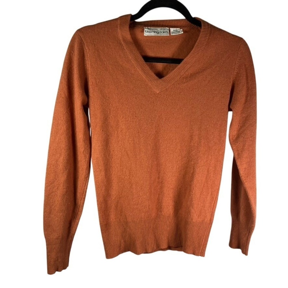 Vintage‎ 80's Bloomingdale's 100% cashmere Sweater Womens Small Hong Kong Orange